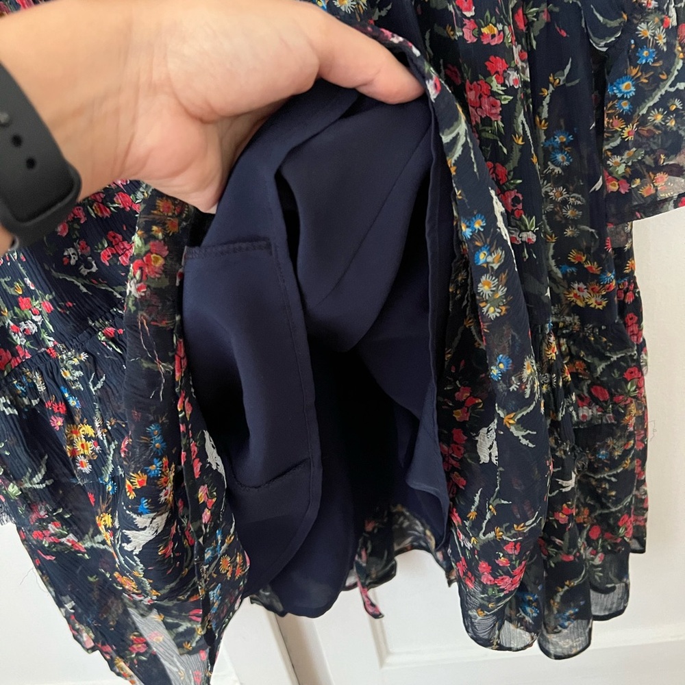 The Kooples Avian & Floral Print Silk Shift Swing Long Sleeve Dress - 2 / M - Picture 9 of 11